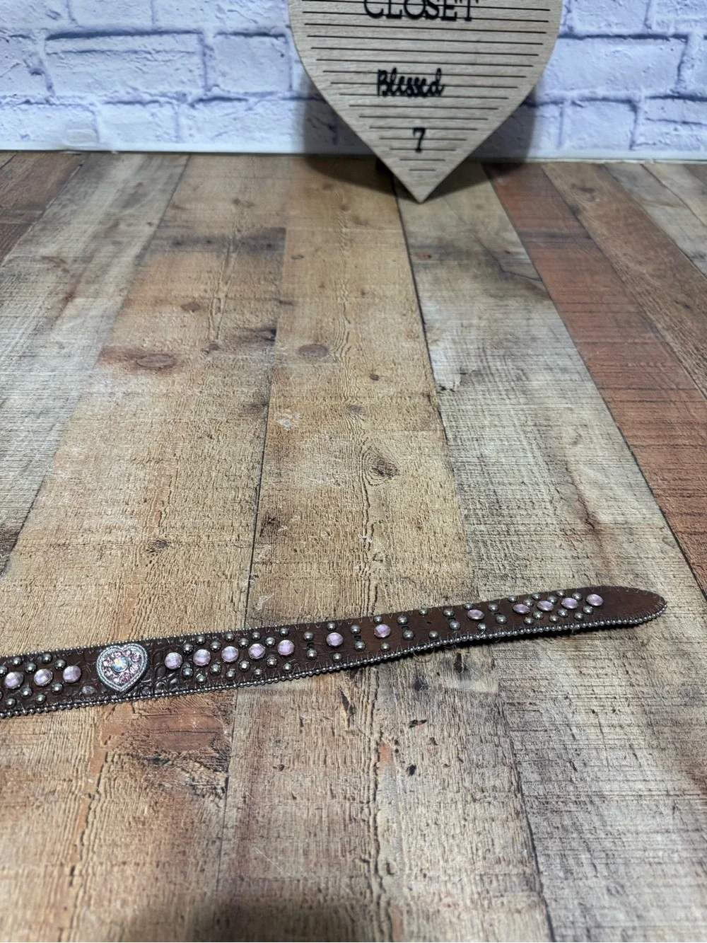 Nocona Girls Pink Heart Concho Belt Brown Rhinestone - N4425202 Size 24 Pre owne